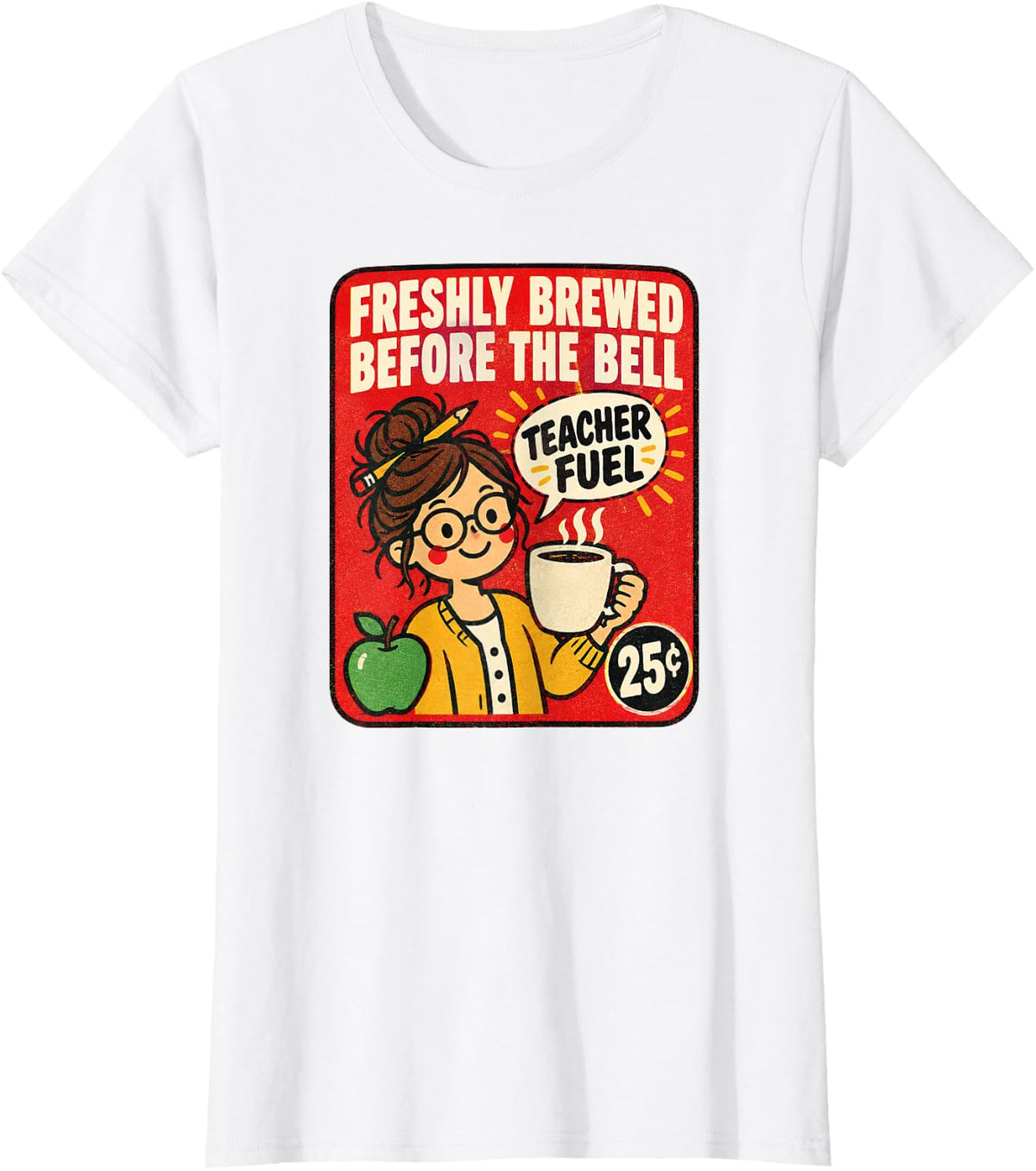 Teacher Fuel Freshly Brewed Before The Bell Retro Coffee T-Shirt - White