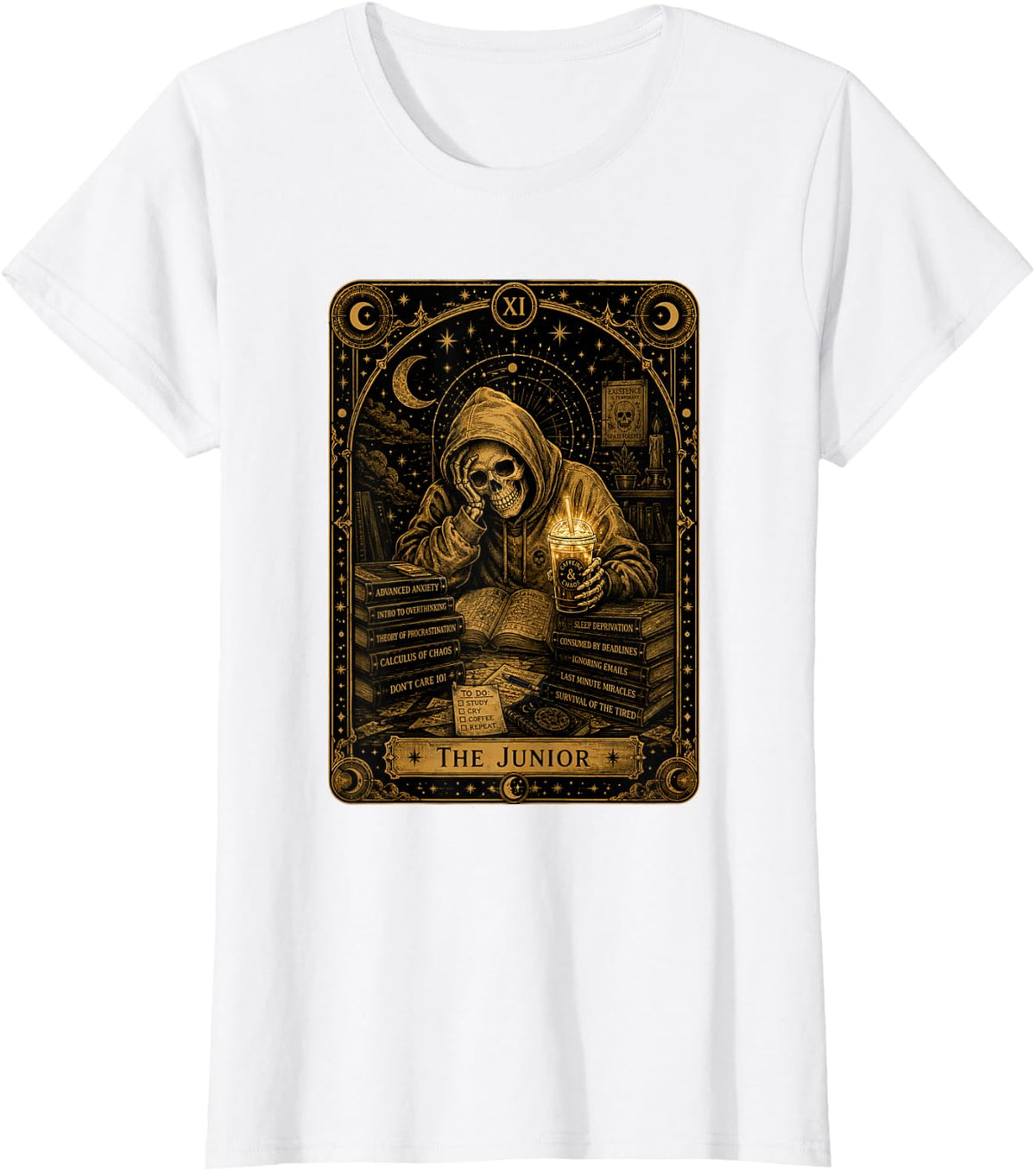 The Junior Funny Tarot Card Skeleton School 11th Grade T-Shirt - White