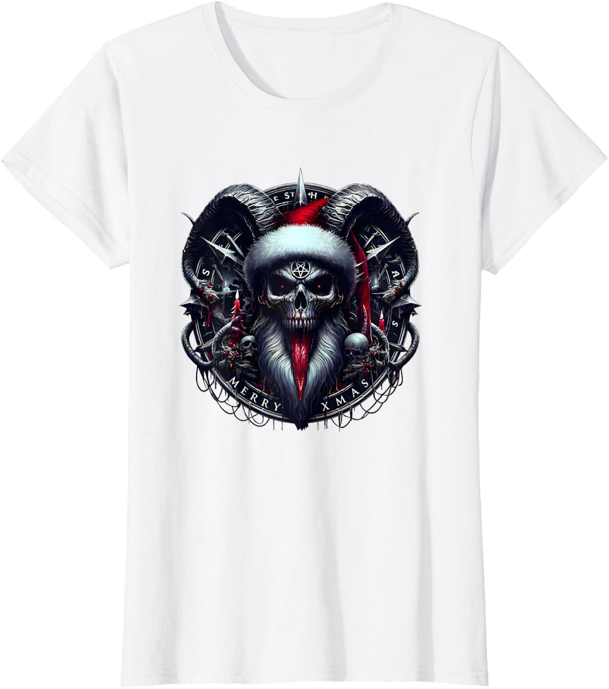 Xmas Heavy Metal Christmas Satanic Funny Death Metal Santa T-Shirt - White