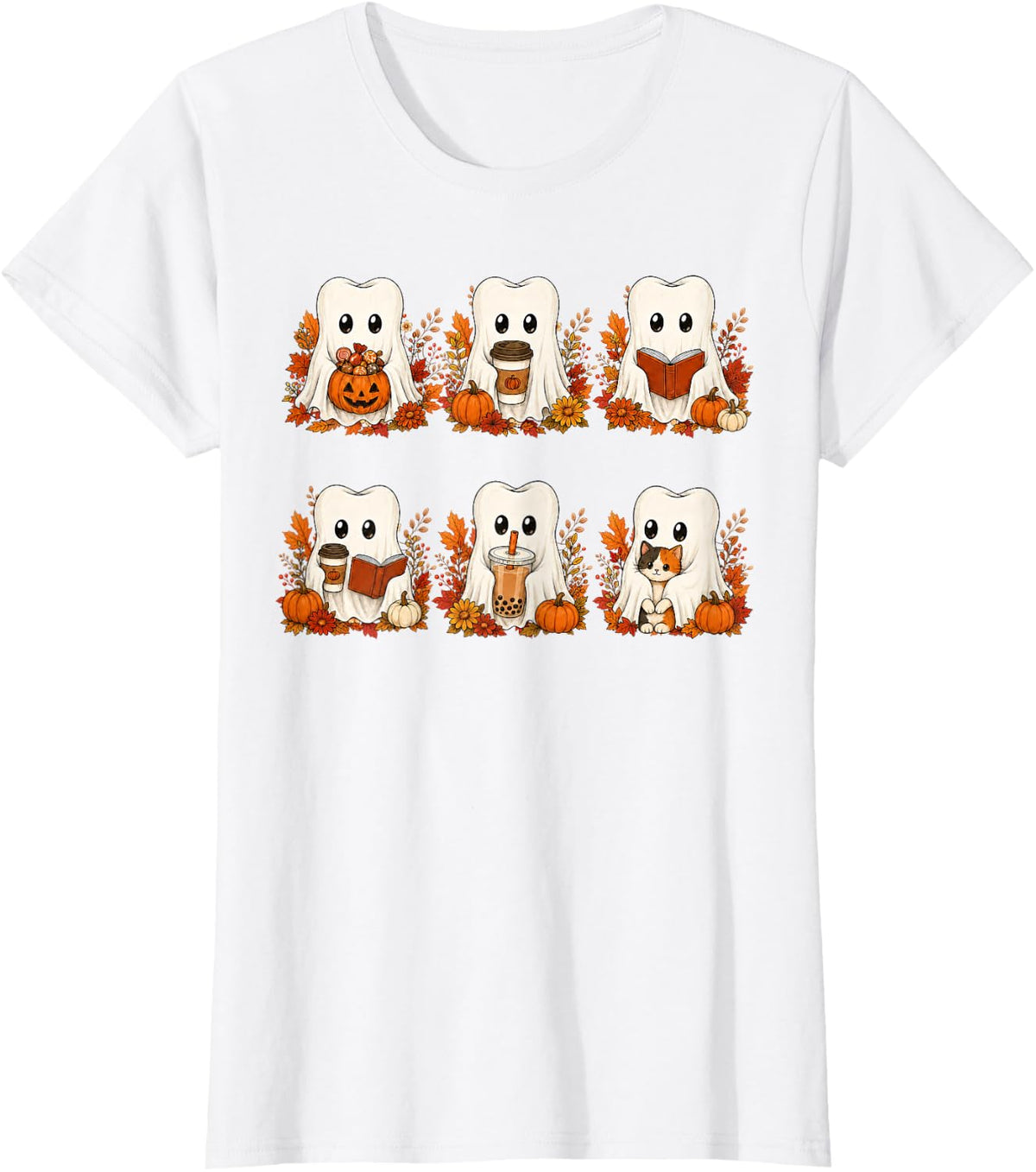 Cute Autumn Tooth Ghost Halloween Dentistry Dentist T-Shirt - White