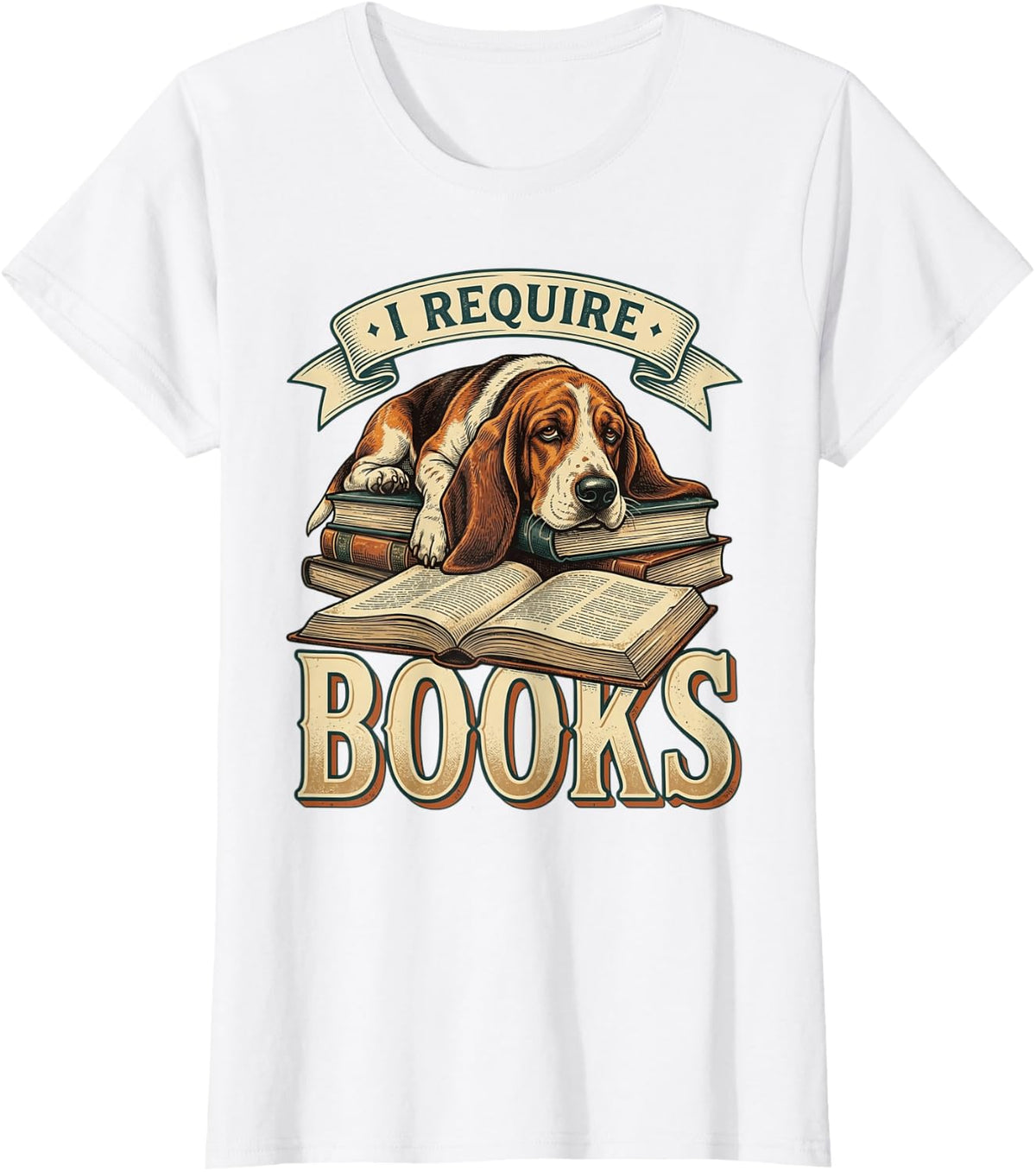 Funny I Require Books Basset Hound Reading Bookworm T-Shirt - White