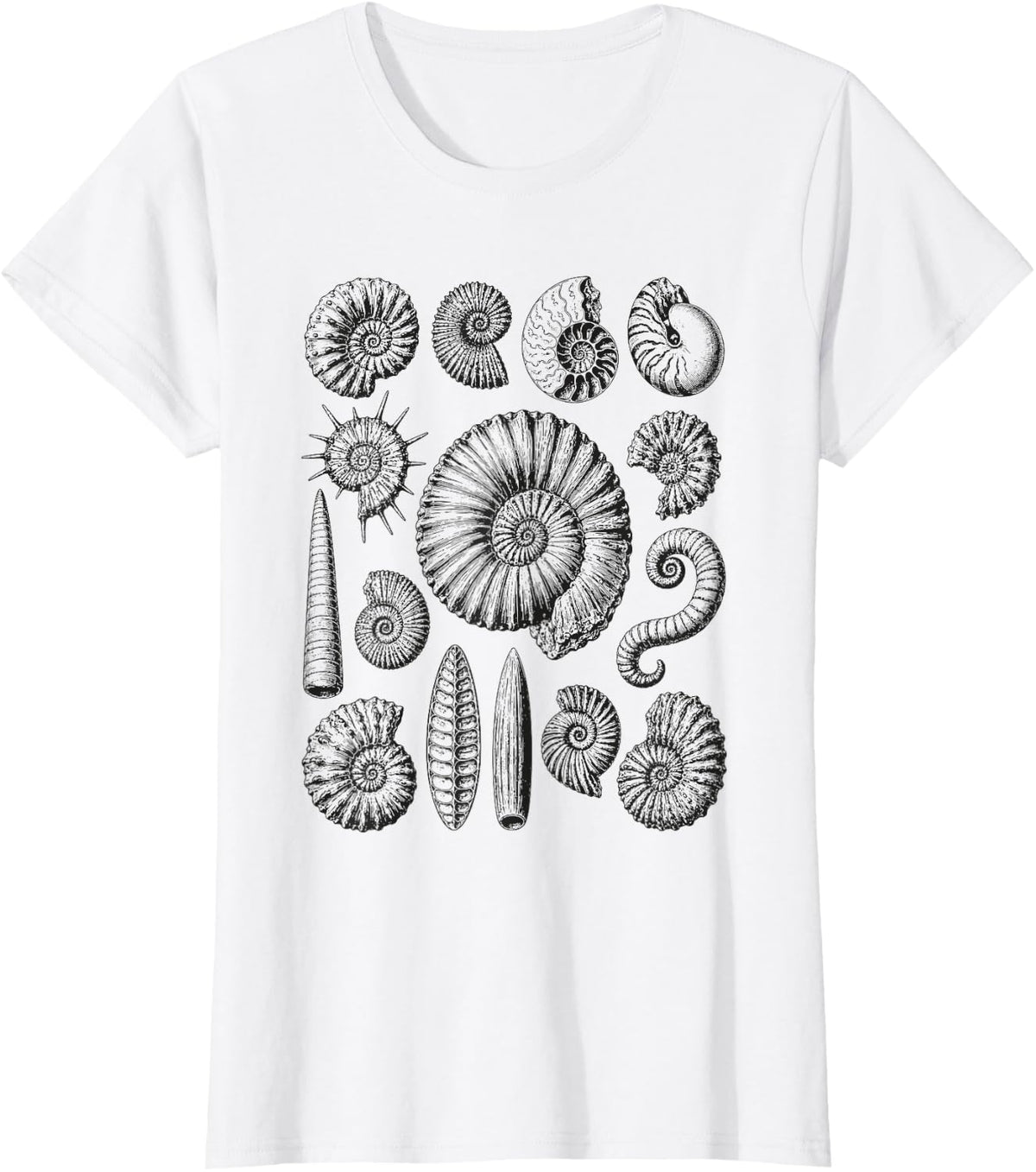 Ammonites Fossil Specimen Chart Geology Collector Gift T-Shirt - White