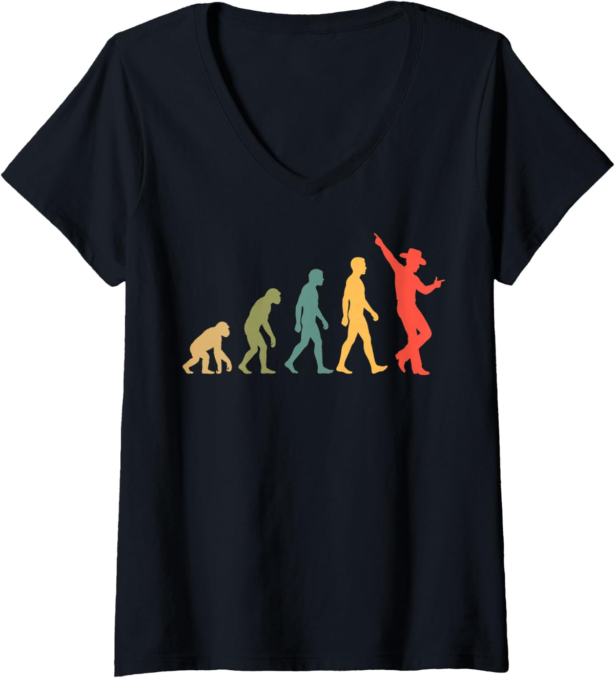 Women's Cowboy Dance Evolution Funny Line Dancing Western Rodeo V-Neck T-Shirt - Black