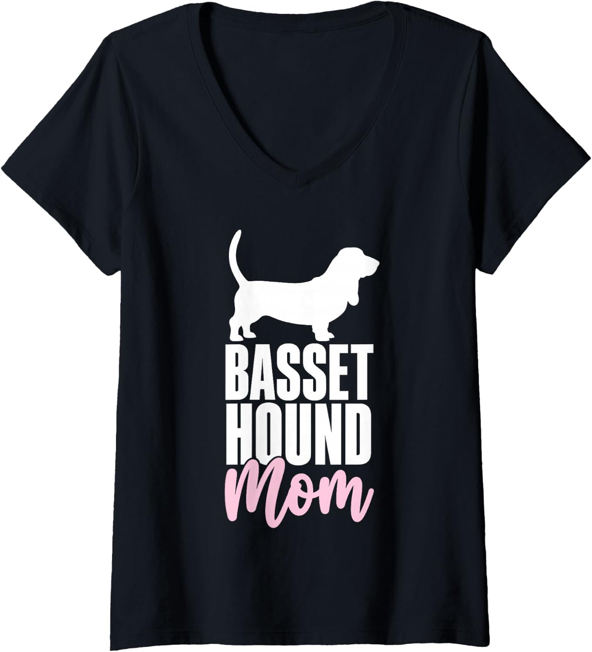 Women's Basset Hound Mom Design for Women Girls Mom Basset Hound Mom V-Neck T-Shirt - Black