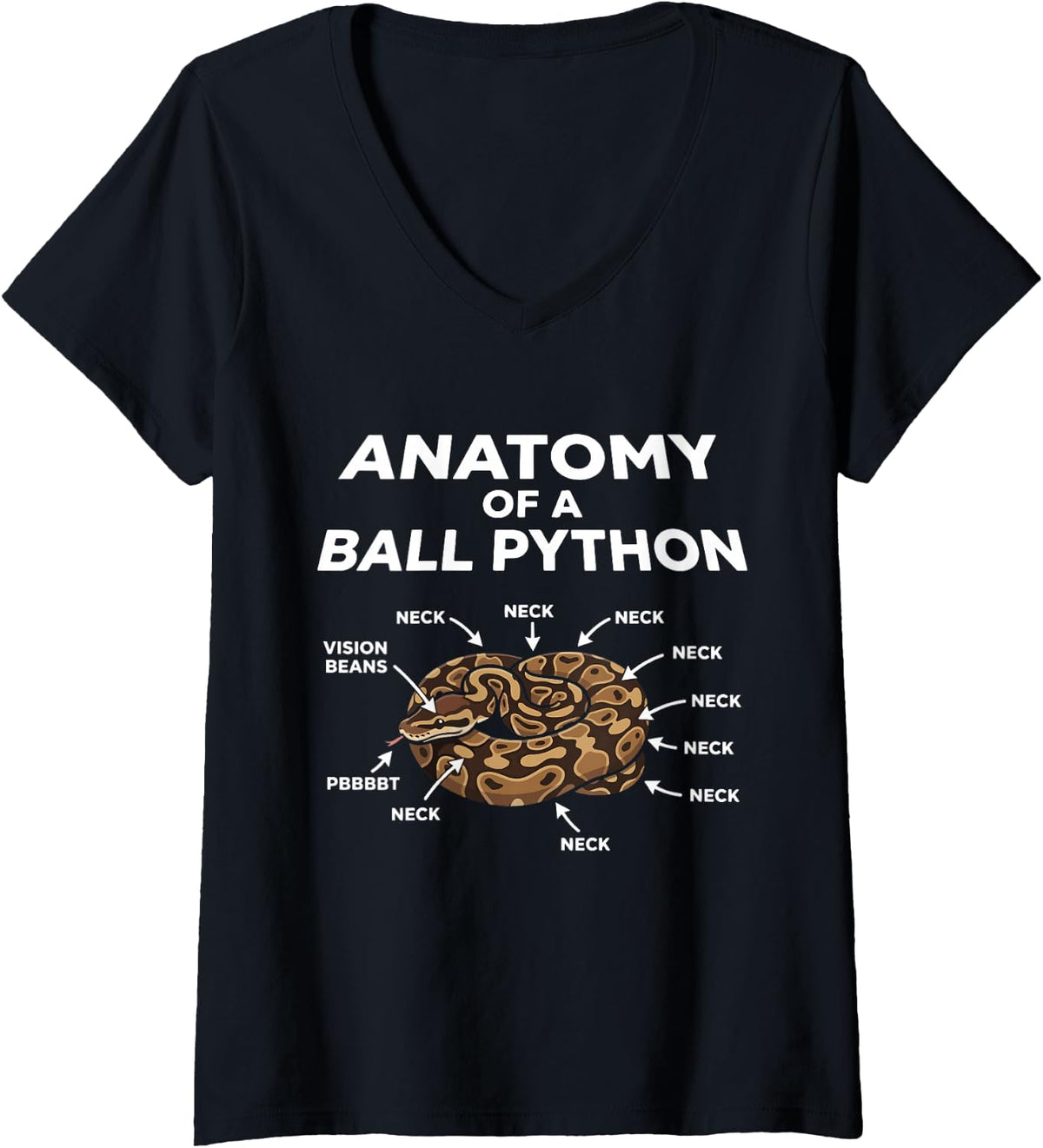 Women's Anatomy of a Ball Python Funny Snake Reptile V-Neck T-Shirt - Black
