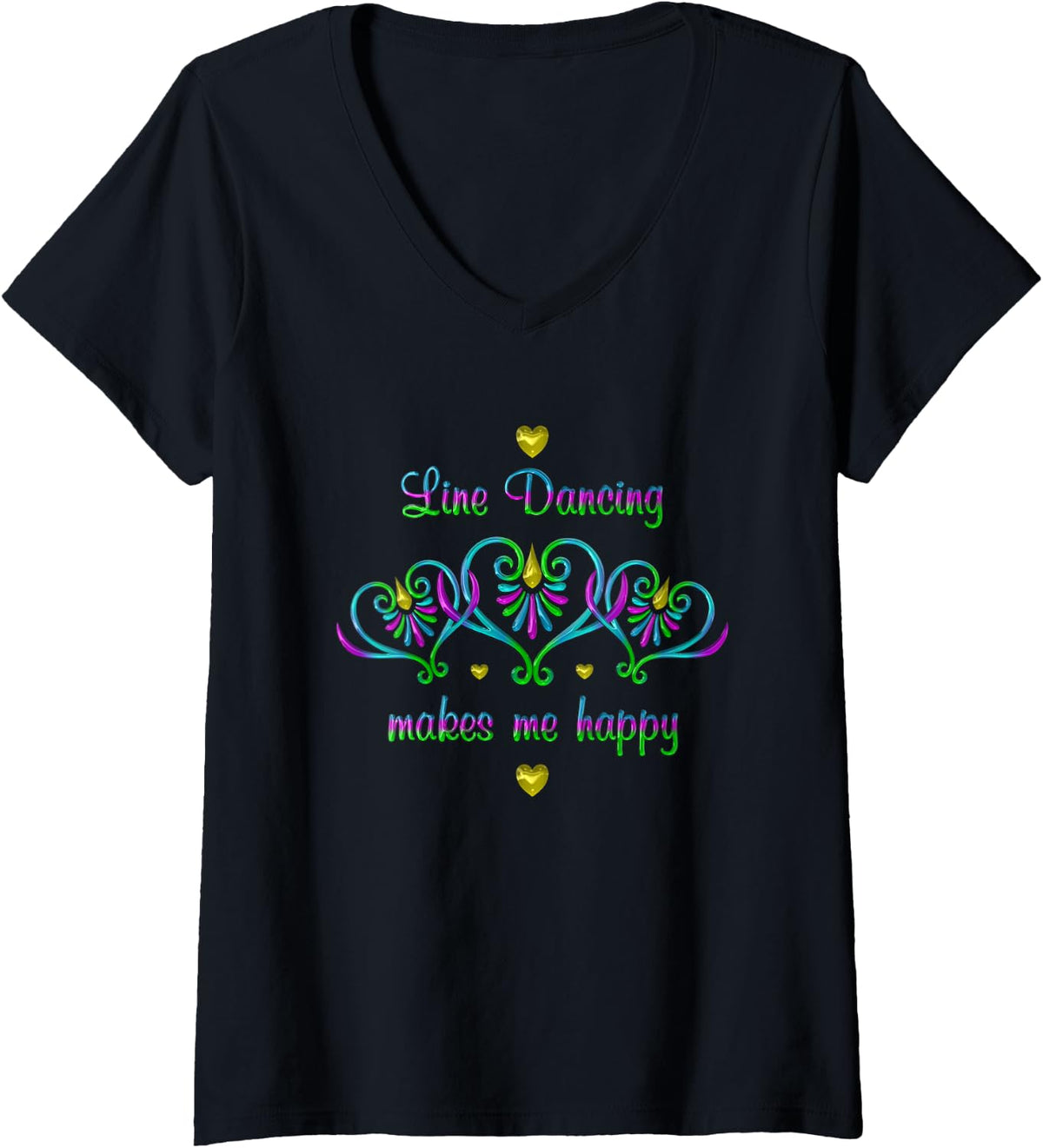 Womens Line Dancing Makes Me Happy V-Neck T-Shirt - Black