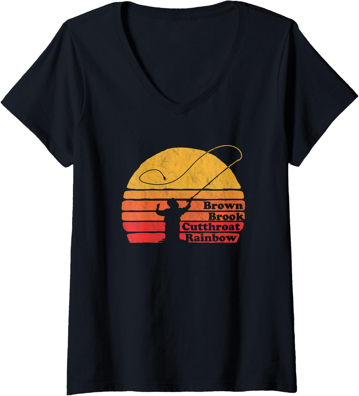 Women's Brown Brook Cutthroat Rainbow - Trout Fly Fishing V-Neck T-Shirt - Black