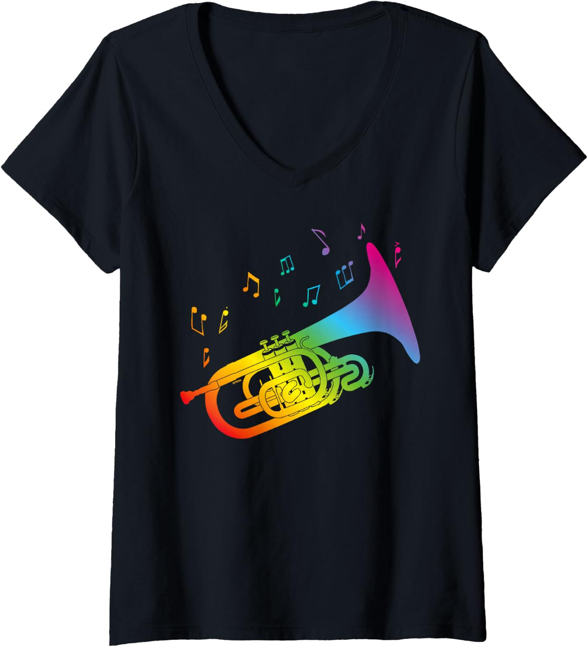 Women's Marching Band Mellophonist LGBTQ+ Pride Cool Mellophone Art V-Neck T-Shirt - Black