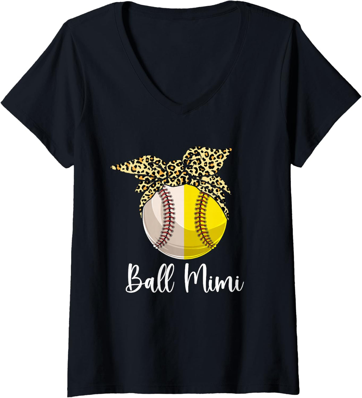 Women's Ball Mimi Both of Softball Baseball Mothers' Day V-Neck T-Shirt - Black