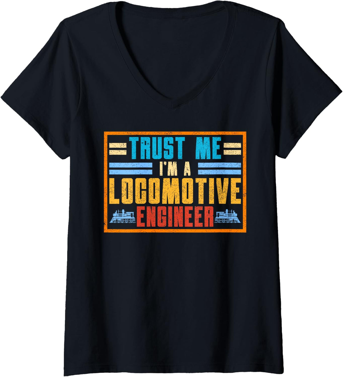 Women's Locomotive Engineer Train Driver V-Neck T-Shirt - Black
