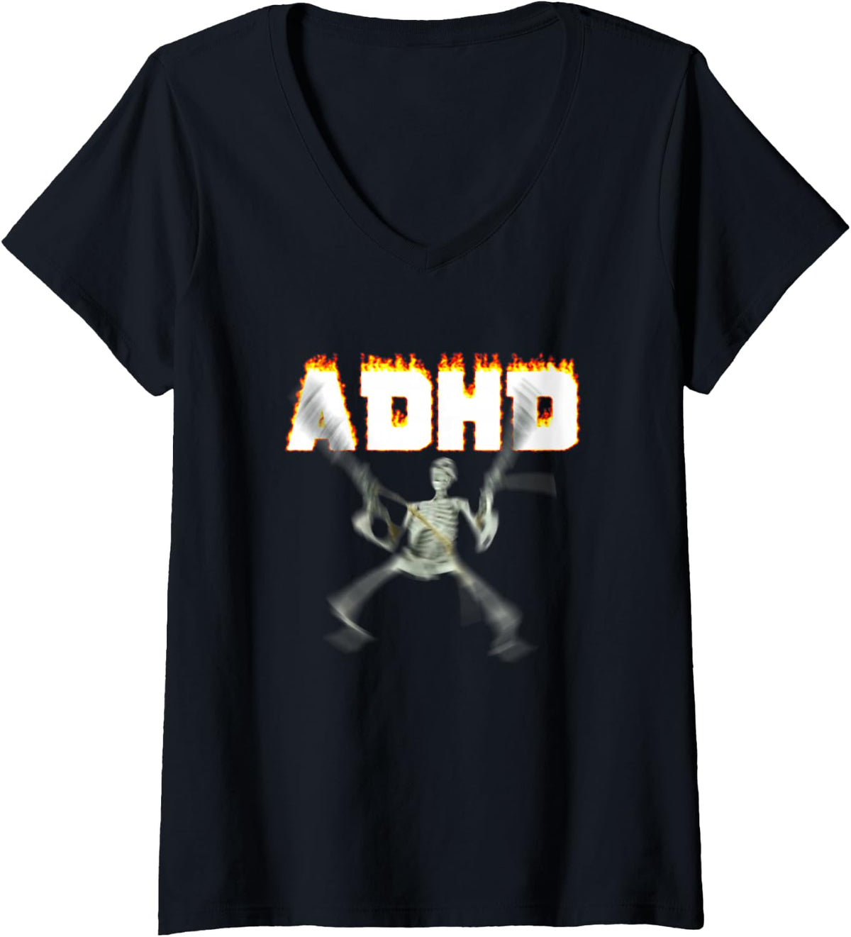 Women's ADHD Skeleton Meme V-Neck T-Shirt - Black