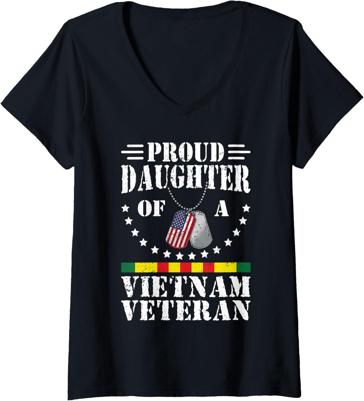 Women's Proud Daughter of Vietnam Veteran Patriotic Military Family V-Neck T-Shirt - Black