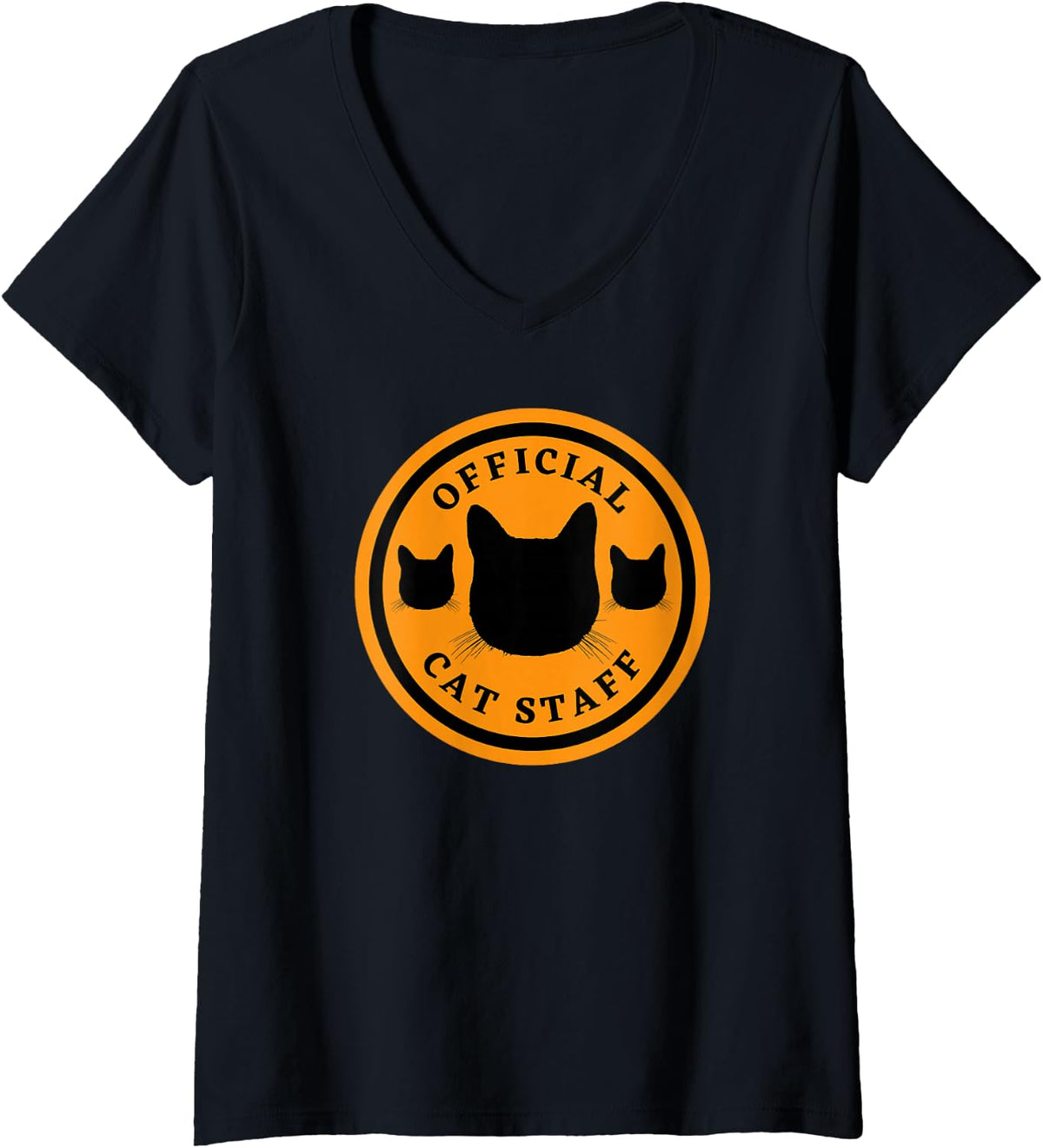 Women's Funny Cats Official Cat Staff Cute Kitten Lovers Parody V-Neck T-Shirt - Black