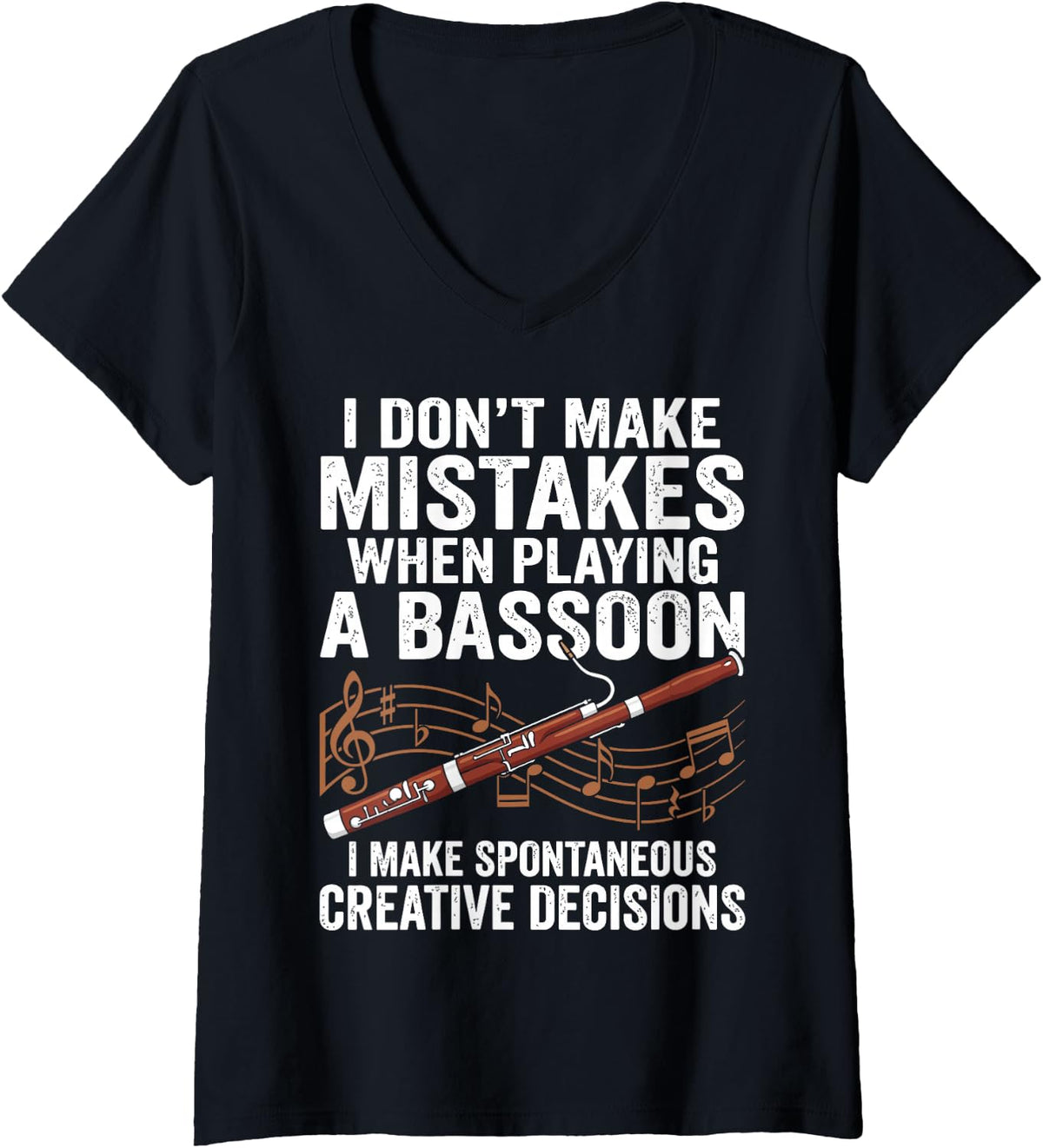 Women's I Don't Make Mistakes Playing Bassoon Funny Bassoonist V-Neck T-Shirt - Black