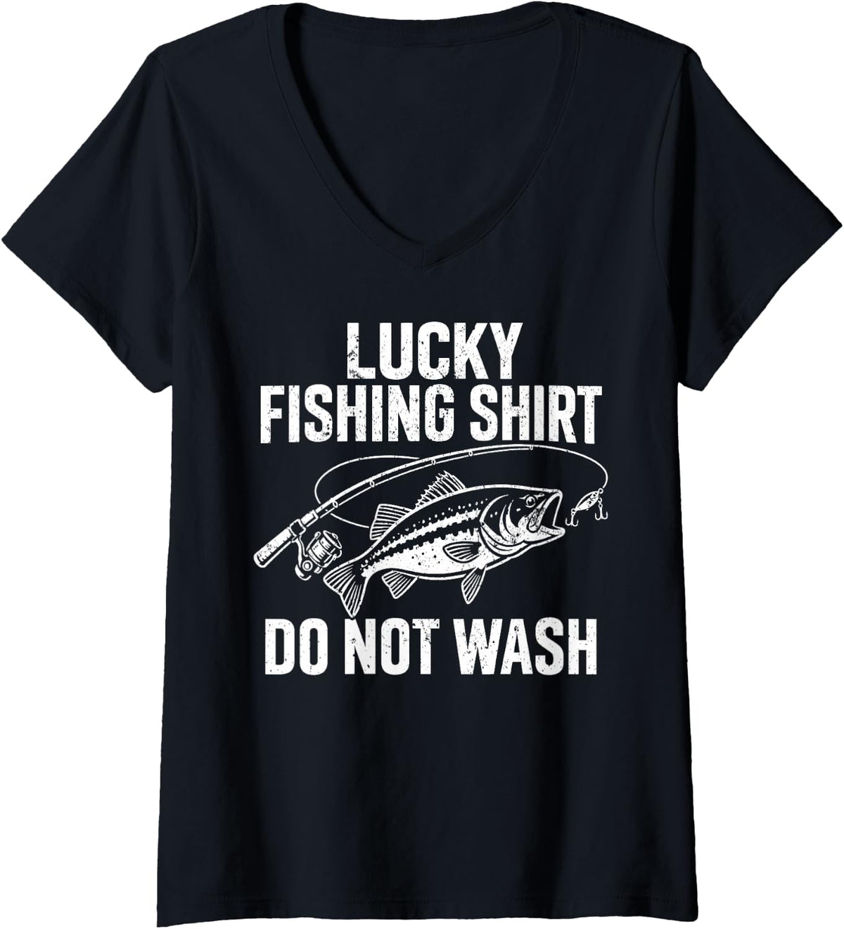 Women's Lucky Fishing Shirt Do Not Wash Funny Bass Fishing Angler V-Neck T-Shirt - Black