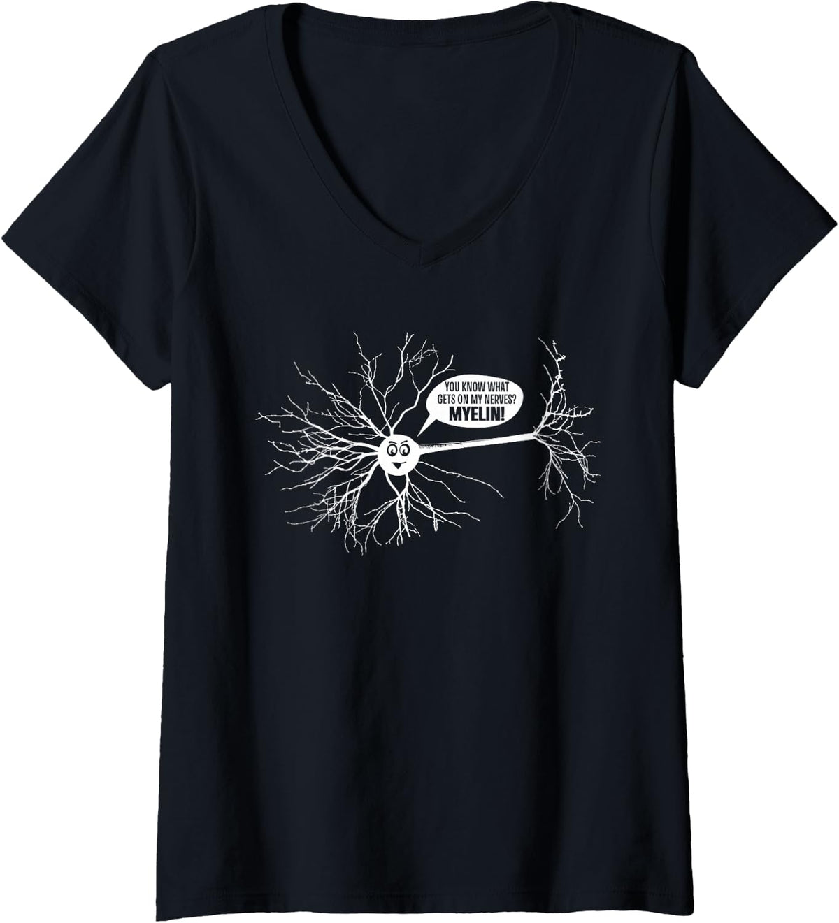 Women's Funny Neurobiology Myelin Neuroscience Teacher Brain Pun V-Neck T-Shirt - Black