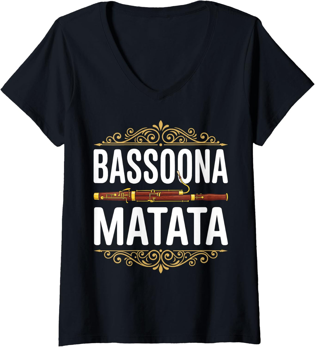Women's Bassoon Matata Funny Vintage Bassoon Player Bassoonist V-Neck T-Shirt - Black