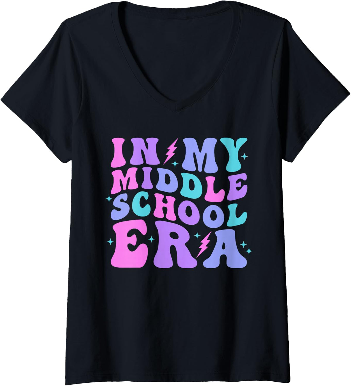 Women's in My Middle School Era Retro Trendy Cute Pink Purple Blue V-Neck T-Shirt - Black