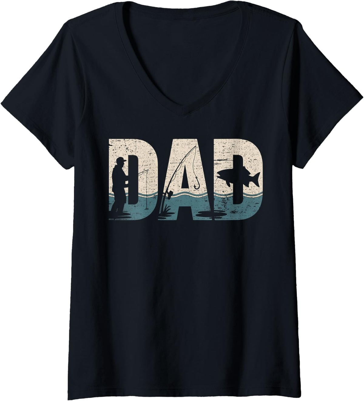 Women's Fishing Dad Classic Bold Font Father's Day Fish Daddy V-Neck T-Shirt - Black