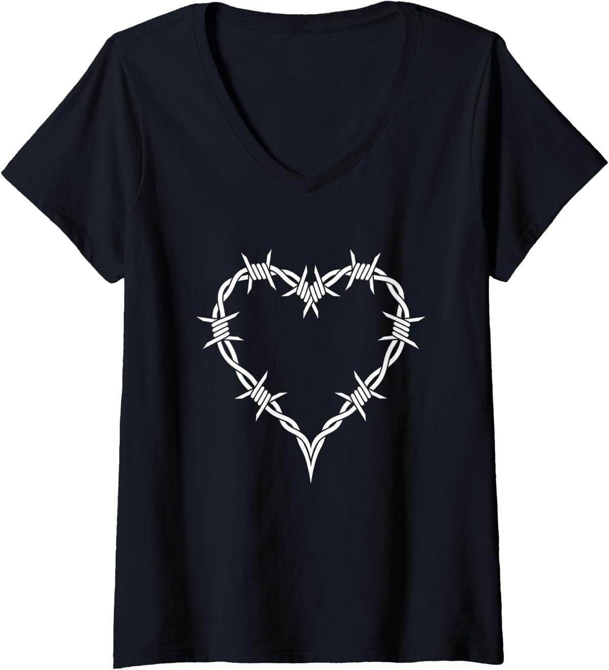 Women's Barbed Wire Grunge Goth Punk Emo Aesthetic V-Neck T-Shirt - Black