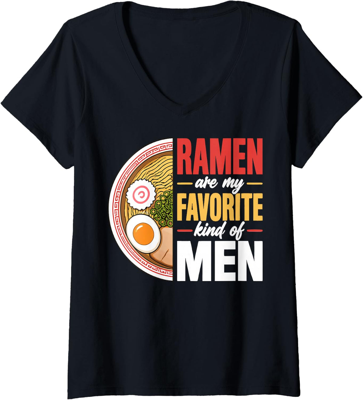 Women's Funny Woman Ramen Lover Japanese Noodles V-Neck T-Shirt - Black
