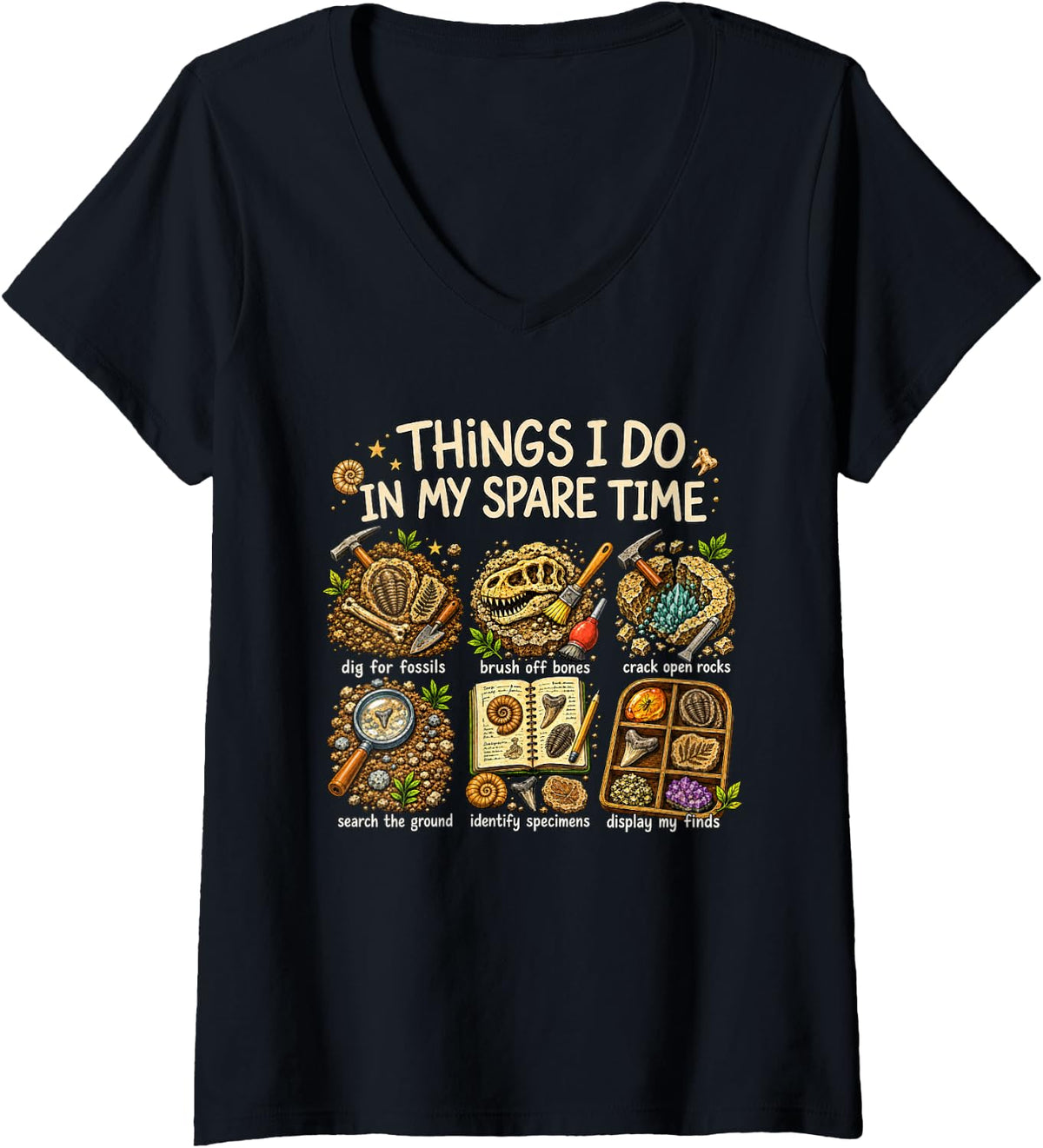 Women's Paleontology Paleontologist Things I Do in My Spare Time V-Neck T-Shirt - Black