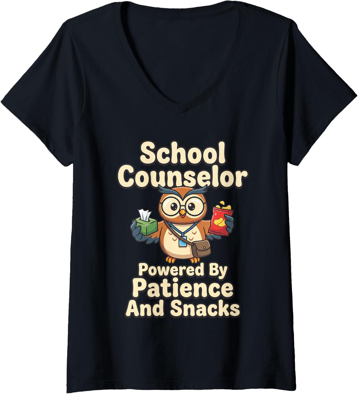 Women's School Counselor Patience Snacks Staff Appreciation V-Neck T-Shirt - Black