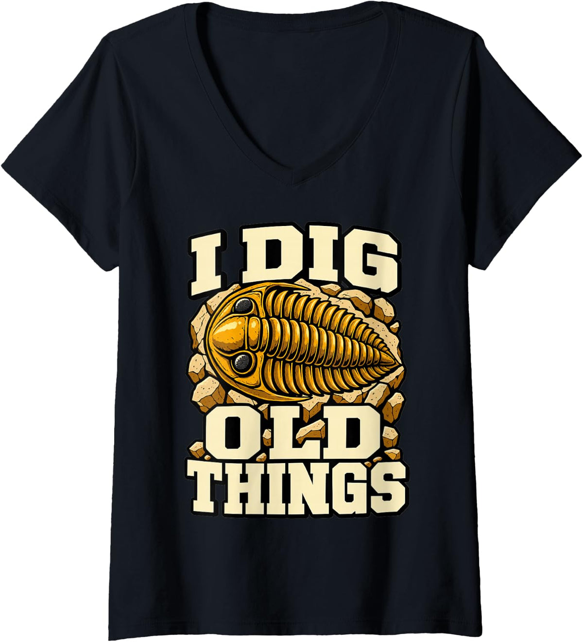 Women's Paleontology I Dig Old Things Paleontologist Trilobite V-Neck T-Shirt - Black