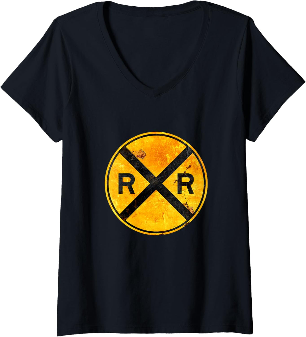 Women's Railroad Crossing - Train Lover Railroad Steam Locomotive V-Neck T-Shirt - Black