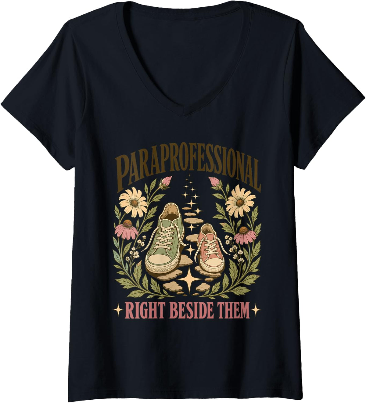 Women's Paraprofessional Right Beside Them Sped Teacher V-Neck T-Shirt - Black