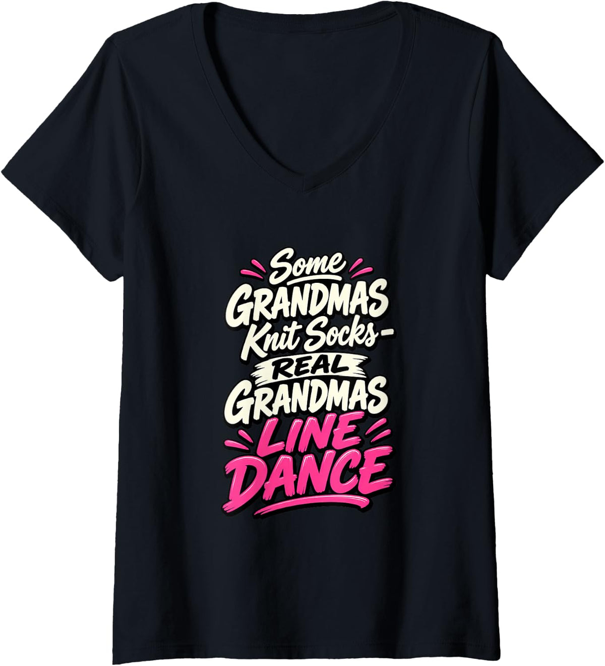 Women's Line Dance Grandma Western Country Humor V-Neck T-Shirt - Black