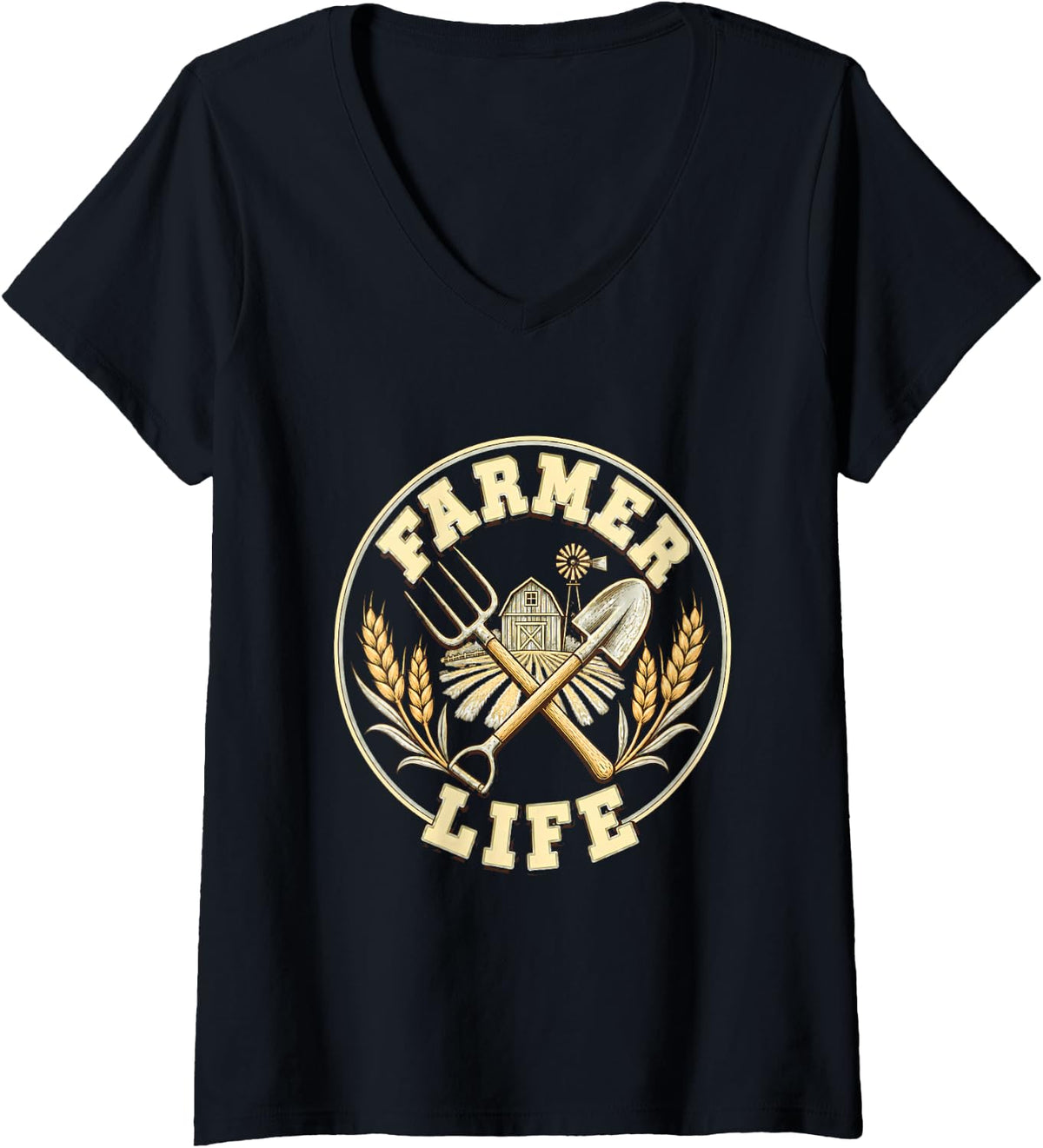 Women's Farmer Life Farming Farm Animal Tractor Farmer Gift Country V-Neck T-Shirt - Black