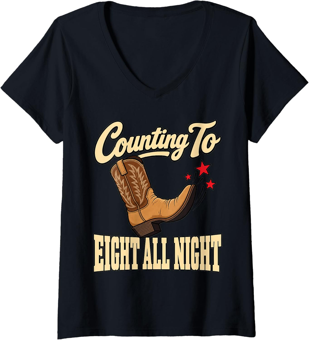 Women's Line Dancing Counting to Eight All Night Boot Funny Western V-Neck T-Shirt - Black
