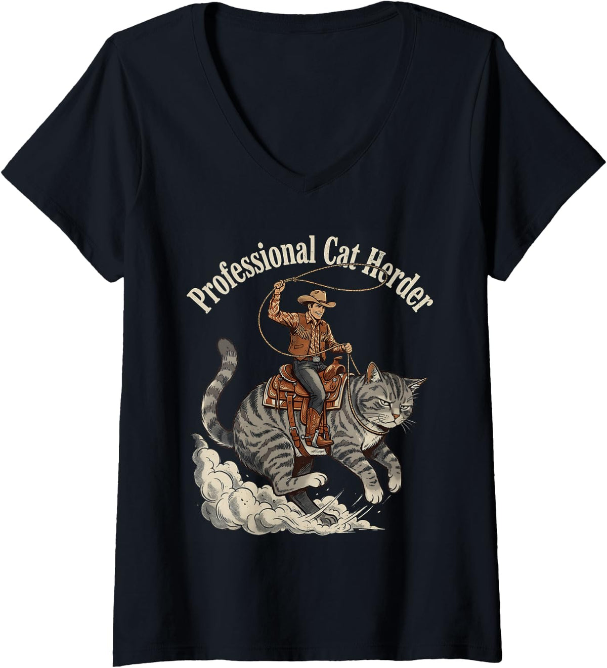 Women's Professional Cat Herder Funny Cat Lover Sayings V-Neck T-Shirt - Black