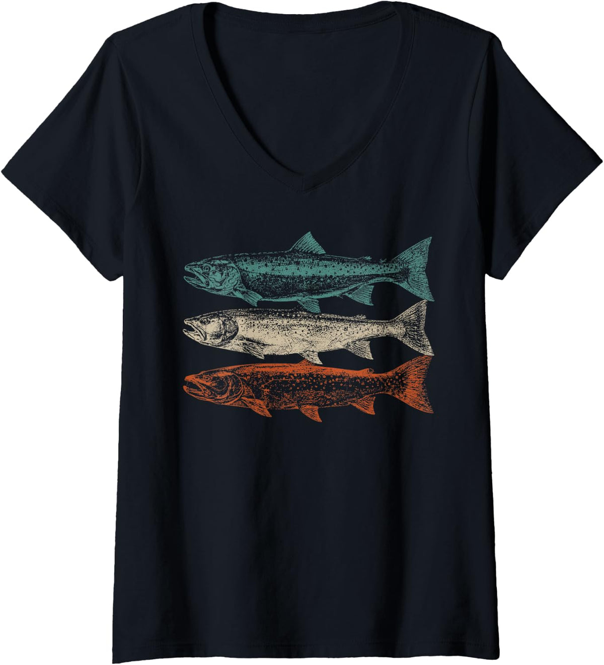 Women's Trout Fishing Fish Lover Retro Fisherman Angler Outdoor V-Neck T-Shirt - Black