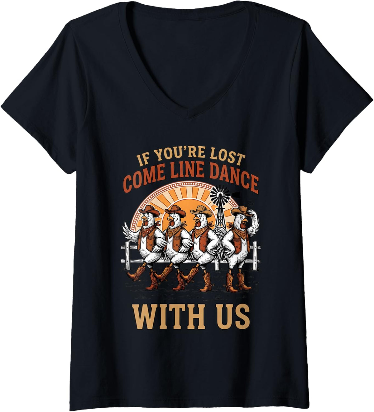 Women's Line Dance Chicken Line Dancing Line Dancer V-Neck T-Shirt - Black