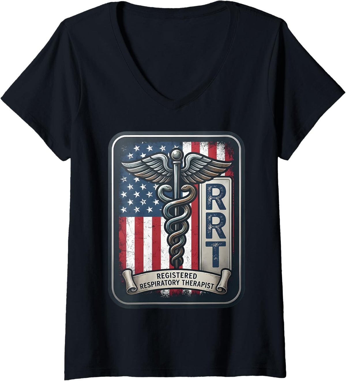 Women's RRT American Registered Respiratory Therapist Pulmonary USA V-Neck T-Shirt - Black