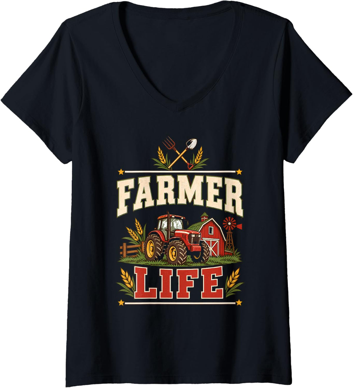 Women's Farmer Life Farming Tractor Farm Animal Farmer Gift Country V-Neck T-Shirt - Black