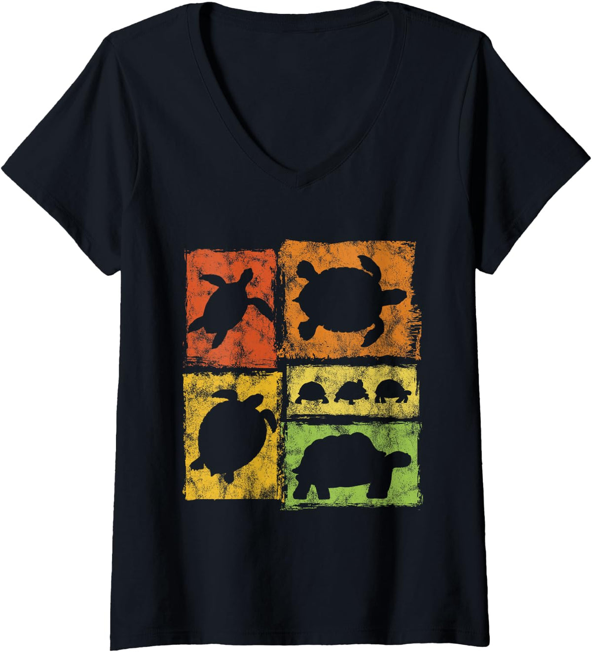 Women's Tortoise Turtle Retro Style Graphic for Men Women Kids V-Neck T-Shirt - Black