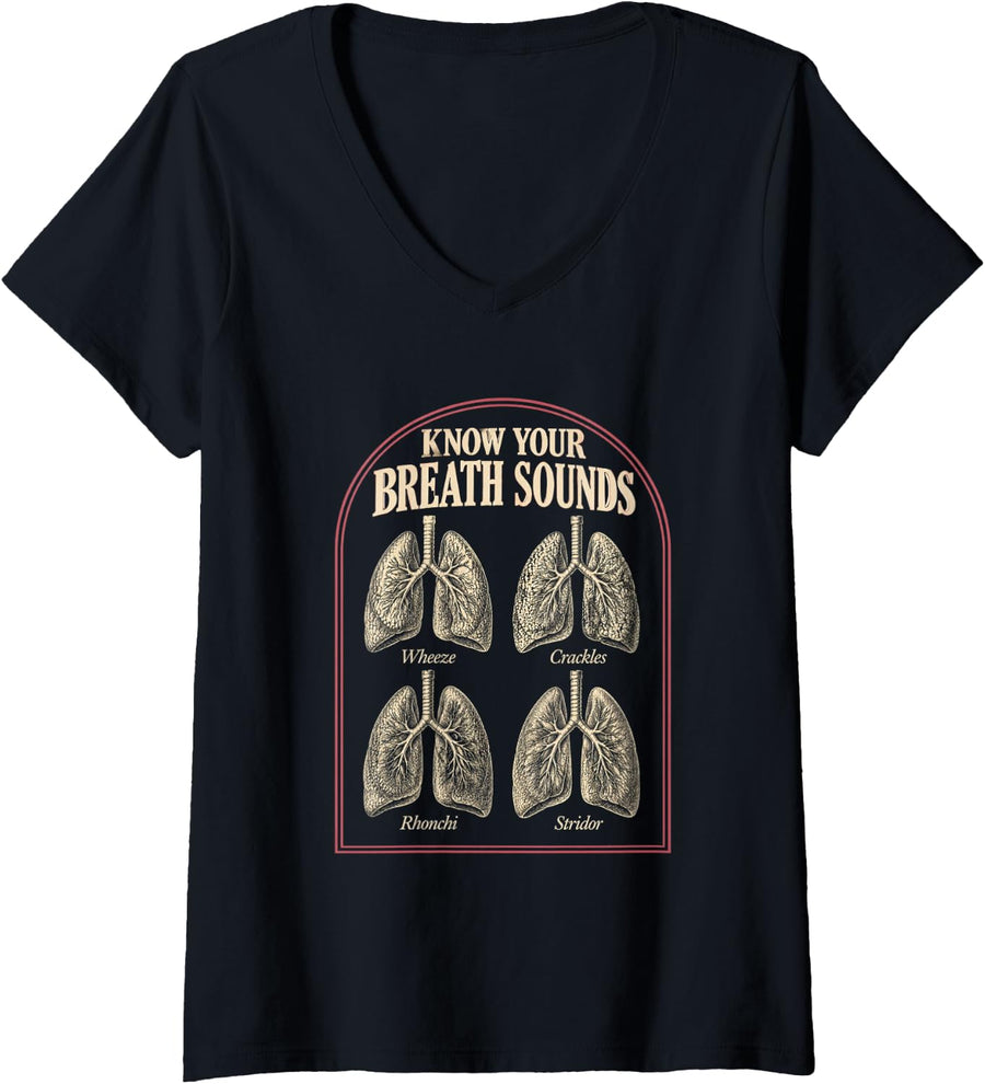 Women's Breath Sounds Respiratory Therapy Nurse Student V-Neck T-Shirt - Black