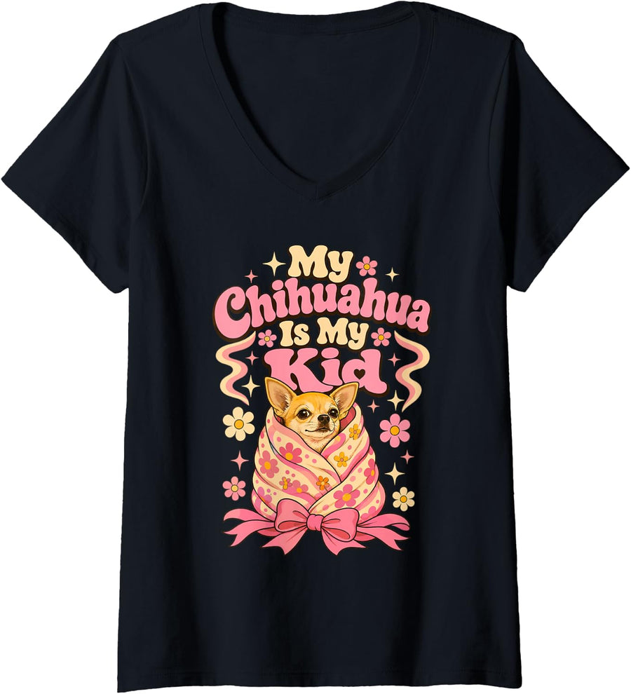 Women's Chihuahua Mama V-Neck T-Shirt - Black