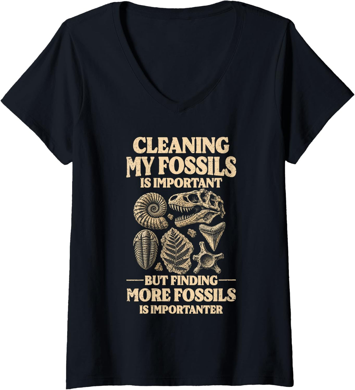 Women's Funny Fossil Hunting Paleontologist Fossil Hunter V-Neck T-Shirt - Black