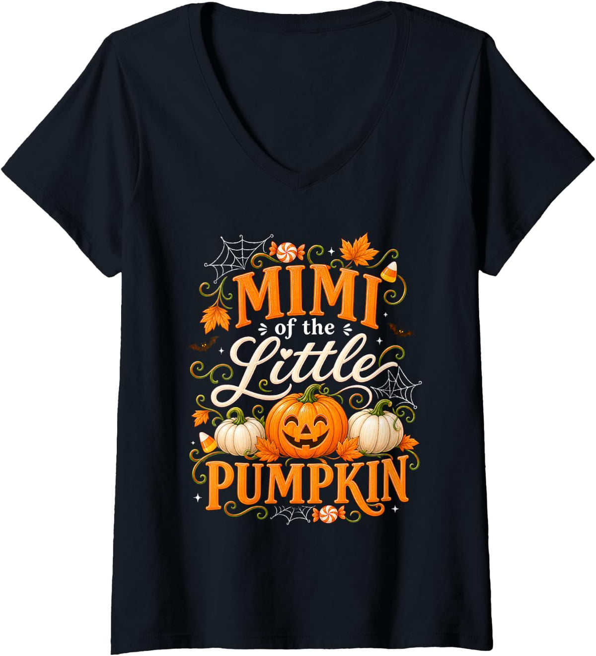 Women's Mimi of the Little Pumpkin Halloween Autumn Family Moments V-Neck T-Shirt - Black