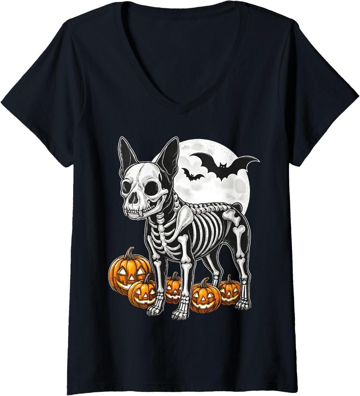 Women's Boston Terrier Skeleton Birthday Halloween Mens Womens Kids V-Neck T-Shirt - Black