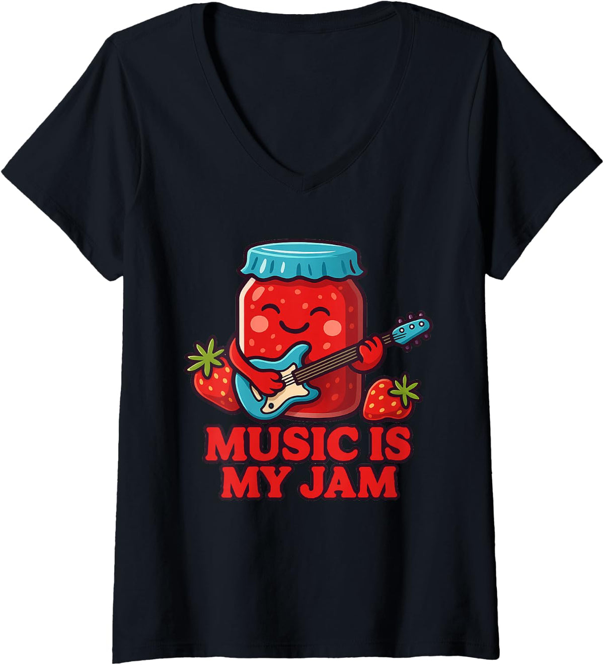 Women's Music is My Jam Cute Retro Music Teacher Art V-Neck T-Shirt - Black