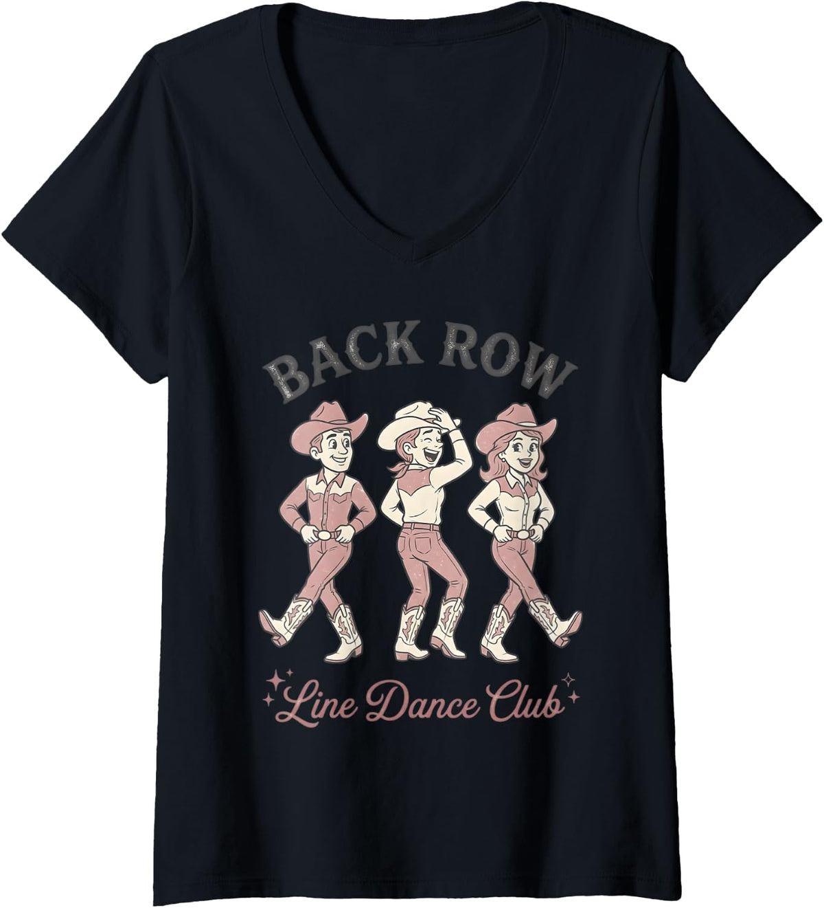 Women's Line Dance Club Line Dancing Line Dancer V-Neck T-Shirt - Black