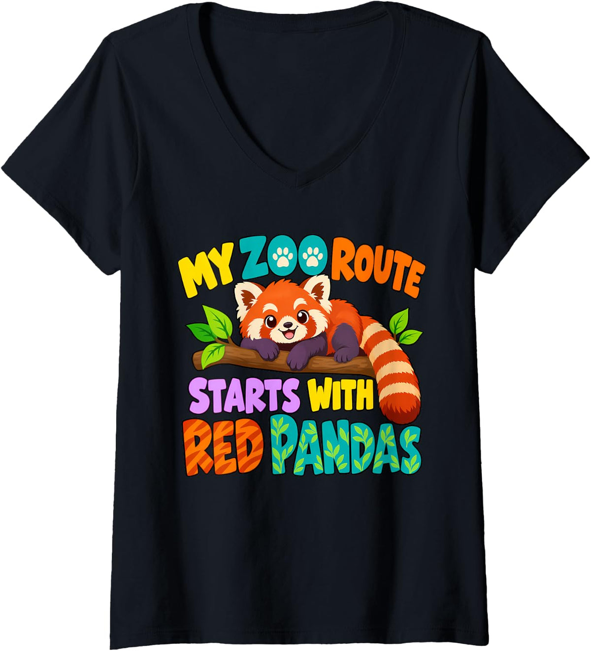 Women's Zoo Route Red Pandas Zoo Trip Jungle Animal Safari Zoo Day V-Neck T-Shirt - Black