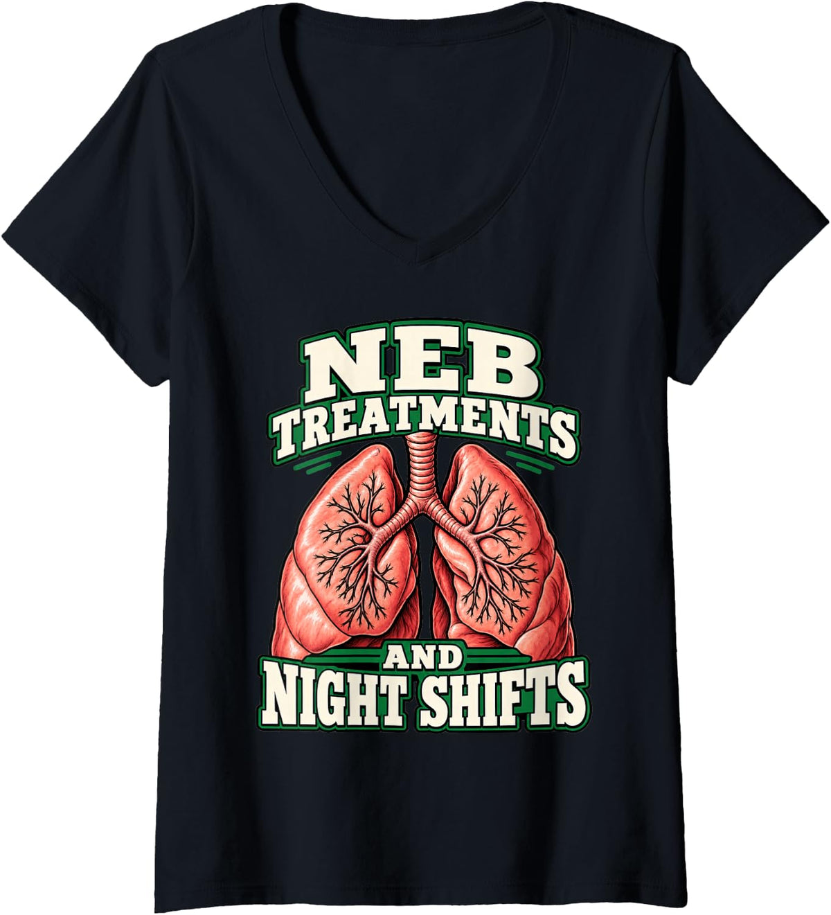 Women's Respiratory Therapist Neb Treatments and Night Shifts Oxygen V-Neck T-Shirt - Black