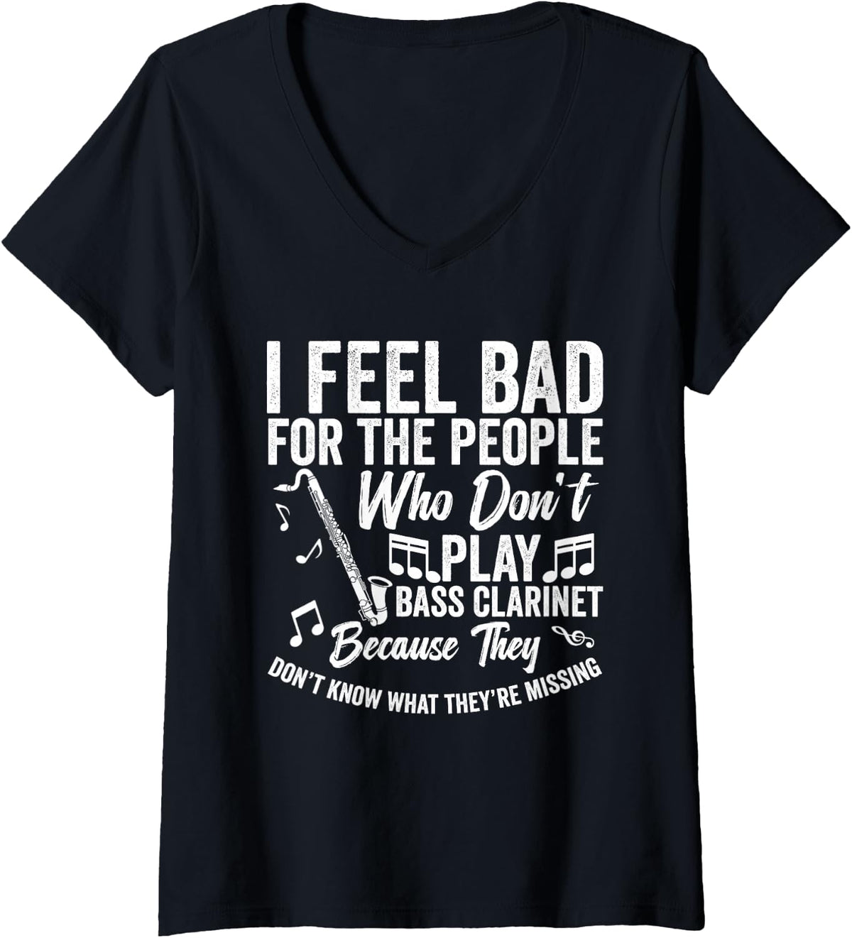 Women's Bass Clarinet is The Bacon of Music V-Neck T-Shirt - Black
