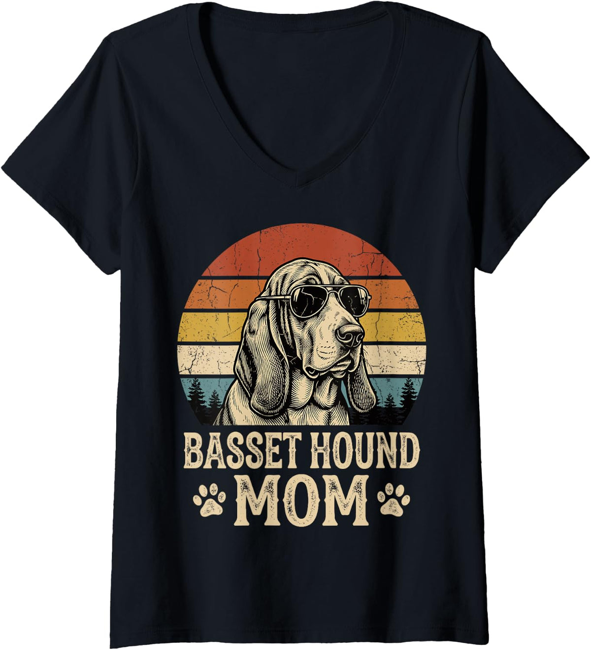 Women's Basset Hound Mom V-Neck T-Shirt - Black